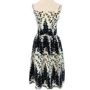 Ann Taylor ivory with black floral spaghetti strap silk dress size 8 NWT